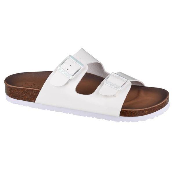 Klapki damskie Skechers Granolagloss Floss. Białe klapki damskie Skechers, bez wzorów, z materiału, sportowe, bez obcasa. Za 332.20 zł.