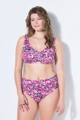 Damskie Góra od bikini miękkie miseczki kwiaty. Dekolt w serek. Niebieskie bikini damskie Ulla Popken, plus size, bez wzorów, plus size. Za 139.99 zł.