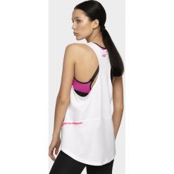 Top treningowy damski TSDF280 - biały. Białe koszulki sportowe damskie 4f, bez wzorów, z dzianiny, bez kołnierzyka, bez ramiączek, climacool (adidas). Za 79.99 zł.