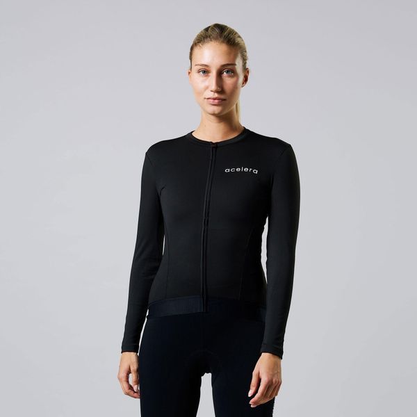 Damska kurtka kolarska Thermo Fleece z długim rękawem. Czarne bluzy sportowe damskie ACELERA, bez wzorów, z polaru, bez kaptura. W wyprzedaży za 317.21 zł.