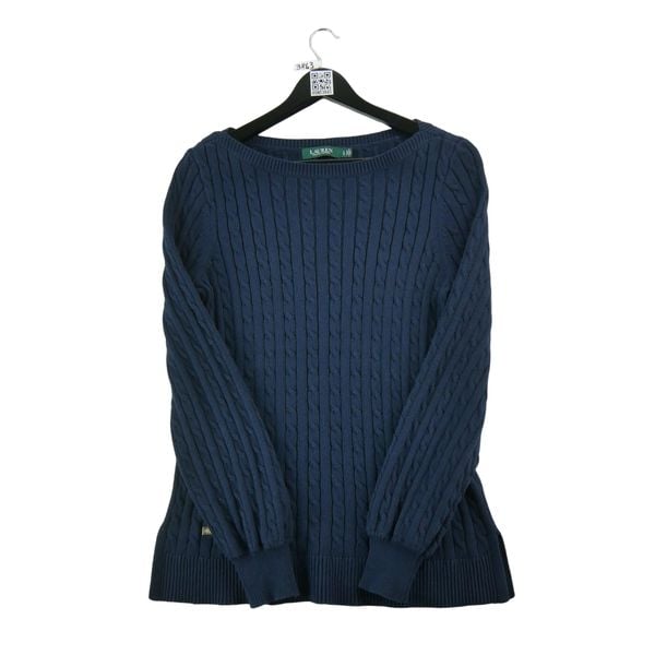 Sweter damski w kolorze navy. Niebieskie swetry damskie Ralph Lauren, l, bez wzorów, z tkaniny, eleganckie, bez kołnierzyka, bez ramiączek, bez kaptura. Za 127.76 zł.