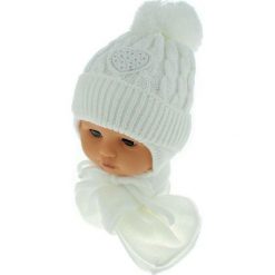Czapka niemowlęca z szalikiem CZ+S 149C biała. Czapki dla dzieci marki Proman. Za 39.76 zł.