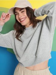 Bluza ze ściągaczami - szary. Szare bluzy damskie Sinsay, l, bez wzorów, z bawełny, bez kaptura. Za 35.99 zł.