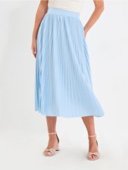 Plisowana spódnica midi - błękitny. Niebieskie spódnice damskie Sinsay, l, bez wzorów, midi. W wyprzedaży za 33.99 zł.