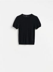Sweter z wełną i modalem - czarny. Czarne swetry damskie Reserved, l, bez wzorów, z wełny, bez kołnierzyka, bez ramiączek, bez kaptura. Za 119.99 zł.