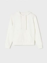 Dresowa bluza hoodie z kieszenią - kremowy. Białe bluzy sportowe damskie Sinsay, l, bez wzorów, z dresówki, bez kaptura. Za 39.99 zł.