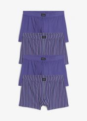 Bokserki o dopasowanym fasonie z bawełną (4 pary). Niebieskie bokserki męskie bonprix, m, bez wzorów, z bawełny. Za 55.96 zł.
