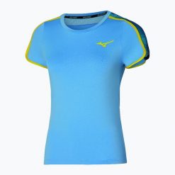 Koszulka damska Mizuno Frontier Tee W. Niebieskie t-shirty damskie Mizuno, s, bez wzorów, z elastanu, sportowe, bez kołnierzyka. Za 109.99 zł.