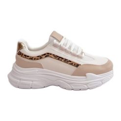 Sneakersy Buty Sportowe Damskie Na Grubej Podeszwie Beżowe Lerila beżowy. Brązowe obuwie sportowe damskie bez wzorów, ze skóry. Za 125.58 zł.