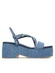 Pollini Sandały SA16318I0MTQ0707 Niebieski. Niebieskie sandały damskie Pollini, bez wzorów, z materiału, bez obcasa, na słupku, bez zapięcia. Za 919.99 zł.