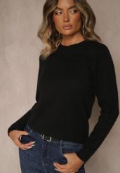 Czarny Sweter z Wełną ze Ściągaczami Furrive. Czarne swetry damskie Renee, bez wzorów, z jeansu, casualowe, bez kołnierzyka, bez ramiączek, bez kaptura. Za 69.99 zł.
