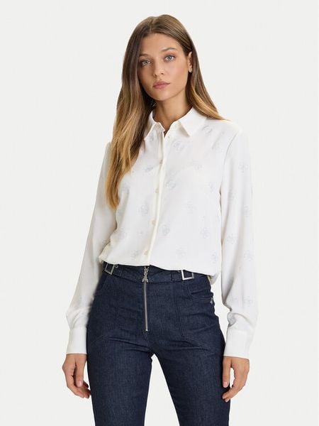 Guess Koszula W5BH80 W2982 Biały Regular Fit. Białe bluzki damskie Guess, xl, z aplikacjami, bez kołnierzyka, bez ramiączek. Za 524.99 zł.