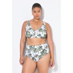 Damski Top od bikini miękkie miseczki nadruk z palmami. Białe bikini damskie Ulla Popken, plus size, bez wzorów, plus size. Za 143.99 zł.