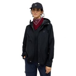 Damska wiatrówka Haglöfs Astral GTX II. Czarne kurtki sportowe damskie Haglöfs, bez wzorów, z softshellu, bez kaptura, trekkingowe. W wyprzedaży za 1,510.75 zł.