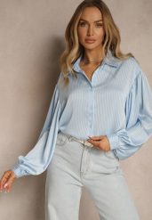 Niebieska Koszula z Dłuższym Tyłem i Bufiastymi Rękawami Zivane. Niebieskie bluzki damskie Renee, l, bez wzorów, eleganckie, bez kołnierzyka, bez ramiączek. Za 79.99 zł.