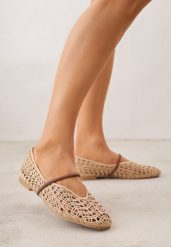 Beżowe Ażurowe Balerinki z Imitacji Plecionki z Paskiem Naeraea. Brązowe baleriny damskie Born2be, na lato, w ażurowe wzory, klasyczne, bez obcasa. Za 89.99 zł.
