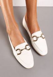 Białe Eleganckie Mokasyny w Stylu Loafersów z Klamerką Tykonia. Białe mokasyny damskie Renee, biznesowe. Za 49.99 zł.