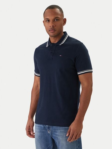 Tommy Jeans Polo DM0DM22700 Granatowy Regular Fit. Niebieskie koszulki polo męskie Tommy Jeans, m, bez wzorów, z bawełny, bez ramiączek. Za 197.99 zł.
