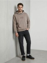Bluza hoodie comfort z haftem - beżowy. Brązowe bluzy męskie Sinsay, l, bez wzorów, bez kaptura. Za 59.99 zł.