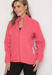 Różowa Bluza na Suwak o Prostym Kroju ze Stójką i Kieszeniami Esamira. Czerwone bluzy damskie Born2be, l, bez wzorów, z jeansu, bez kaptura. Za 24.99 zł.