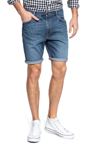SPODENKI LEE RIDER SHORT FLICK DARK L73FLJKA 112120537. Niebieskie szorty męskie Lee, l, bez wzorów, z jeansu. Za 169.99 zł.
