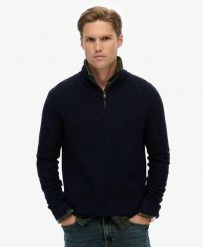 Superdry Cotton Texture Half-Zip Jumper – Sweter z bawełny organicznej. Niebieskie swetry przez głowę męskie Superdry., m, z aplikacjami, z bawełny, bez kołnierzyka. Za 462.95 zł.