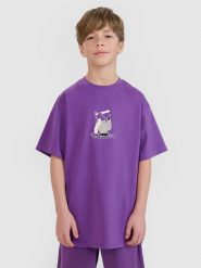 4F T-shirt oversize z nadrukiem chłopięcy - fioletowy 146 (10-11 lat). Fioletowe t-shirty dla chłopców 4f, bez wzorów, z bawełny, bez ramiączek. W wyprzedaży za 29.99 zł.