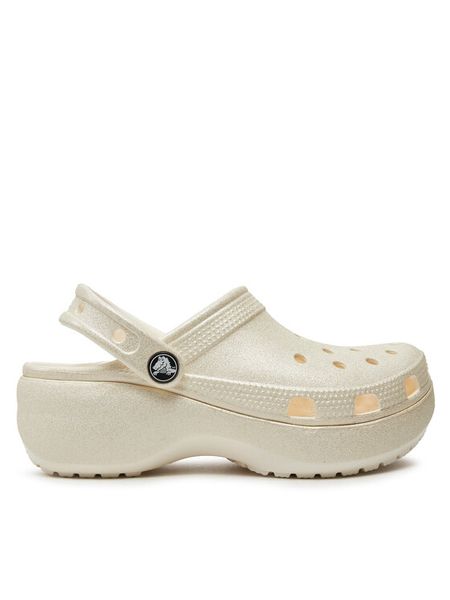 Crocs Klapki Classic Platform Glitter Clog W 207241 Écru. Białe klapki damskie Crocs, bez wzorów, z tworzywa sztucznego, bez obcasa. Za 269.99 zł.