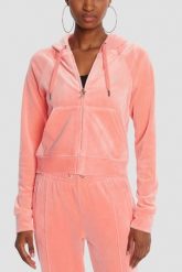 JUICY COUTURE Brzoskwiniowa damska bluza damska Madison Hoodie, Rozmiar L. Czerwone bluzy damskie Juicy Couture, l, bez wzorów, z materiału, z kapturem. W wyprzedaży za 233.99 zł.