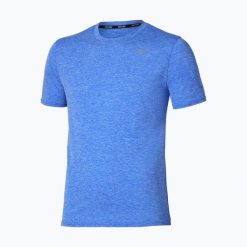 Koszulka do biegania męska Mizuno Impulse Core Tee. Niebieskie koszulki sportowe męskie Mizuno, m, bez wzorów, z materiału, bez kołnierzyka, bez ramiączek, do biegania. Za 139.99 zł.