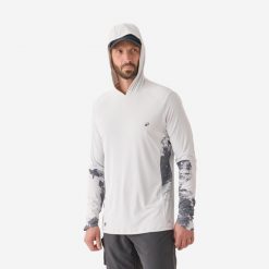 Koszulka wędkarska Anty-UV Caperlan 500. Koszulki sportowe męskie CAPERLAN, l, bez wzorów, z materiału, bez kołnierzyka, bez ramiączek. Za 99.99 zł.