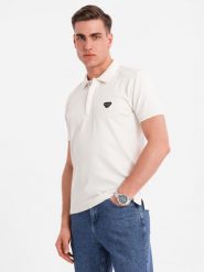Męska koszulka polo z dekoltem na zamek - biała V1 OM-POSS-0148 XL. Białe koszulki polo męskie Ombre, m, bez wzorów, bez ramiączek. Za 211.79 zł.