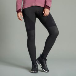 Spodnie rowerowe MTB damskie Rockrider zimowe. Czarne obuwie sportowe damskie ROCKRIDER, na zimę, l, bez wzorów, z elastanu, sportowe, rowerowe. Za 199.99 zł.