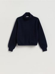 Sweter z golfem - granatowy. Niebieskie swetry damskie Reserved, l, bez wzorów, z dzianiny, bez kołnierzyka, bez ramiączek, bez kaptura. Za 129.99 zł.