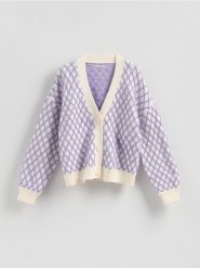 Kardigan ze strukturalnym wzorem - wielobarwny. Kardigany damskie Reserved, l, bez wzorów, z dzianiny. Za 159.99 zł.