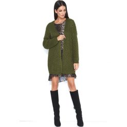 Khaki Kardigan bez Zapięcia z Ażurowym Splotem. Brązowe kardigany damskie Molly.pl, uniwersalny, w ażurowe wzory, ze splotem, eleganckie, długie. Za 127.90 zł.