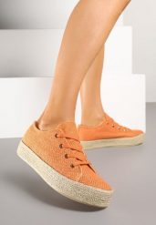 Pomarańczowe Trampki Ozdobione Plecionką Filatera. Brązowe trampki i tenisówki damskie Renee, bez wzorów, z jeansu, eleganckie, bez zapięcia. Za 79.99 zł.