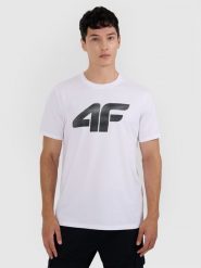 4F T-shirt regular z nadrukiem męski - biały M. Białe t-shirty męskie 4f, m, bez wzorów, bez kołnierzyka. Za 59.99 zł.