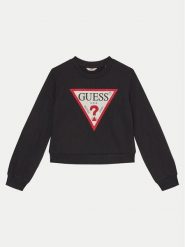 Guess Bluza J4YQ22 KA6R4 Czarny Regular Fit. Czarne bluzy dla dziewczynek Guess, z aplikacjami, z bawełny, bez ramiączek, bez kaptura. Za 129.99 zł.