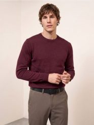 Bawełniany sweter basic - bordowy. Czerwone swetry przez głowę męskie Sinsay, l, bez wzorów, z bawełny, bez kołnierzyka. Za 39.99 zł.