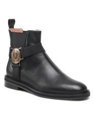 Pollini Sztyblety SA21043G1FTC0000 Czarny. Czarne botki damskie Pollini, ze skóry, bez obcasa, na płaskiej podeszwie, bez zapięcia. Za 1,519.00 zł.