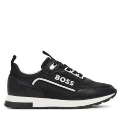 Sneakersy BOSS. Czarne trampki i tenisówki chłopięce Boss, bez wzorów, bez zapięcia. Za 359.99 zł.