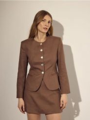 Marynarka z lnem - beżowy. Brązowe żakiety damskie Reserved, l, bez wzorów, z tkaniny. Za 179.99 zł.