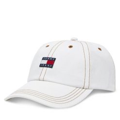 Czapka z daszkiem Tommy Jeans. Białe czapki i kapelusze damskie Tommy Jeans, bez wzorów, z jeansu. Za 99.99 zł.