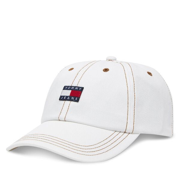 Czapka z daszkiem Tommy Jeans. Białe czapki i kapelusze damskie Tommy Jeans, bez wzorów, z jeansu. Za 99.99 zł.