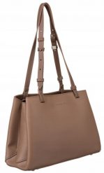 Klasyczny tote bag David Jones CM6533 c. beżowy. Brązowe torebki do ręki damskie David Jones, bez wzorów, ze skóry ekologicznej, klasyczne, bez dodatków. Za 119.99 zł.