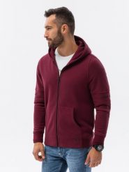 Bluza męska rozpinana hoodie z nadrukami - bordowa V5 - Rozmiar: L. Czerwone bluzy męskie Ombre Clothing, l, bez wzorów, z bawełny, bez kaptura. W wyprzedaży za 29.99 zł.