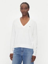 Tommy Jeans Sweter Essential DW0DW19888 Biały Regular Fit. Białe swetry damskie Tommy Jeans, xl, bez wzorów, z bawełny, bez kołnierzyka, bez ramiączek, bez kaptura. Za 279.99 zł.
