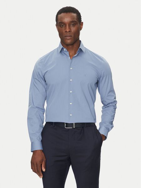 Calvin Klein Koszula Poplin Stretch Slim Shirt K10K108229 Niebieski Slim Fit. Niebieskie koszule męskie Calvin Klein, m, bez wzorów, z bawełny, biznesowe, bez kołnierzyka, bez ramiączek. Za 199.99 zł.
