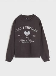 Bluza z nadrukiem - szary. Szare bluzy damskie Sinsay, l, bez wzorów, bez kaptura. Za 19.99 zł.
